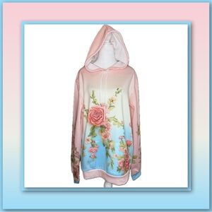 Women’s Ombre Floral Print Lightweight Hoodie – Size 1X (Tagged 2X)